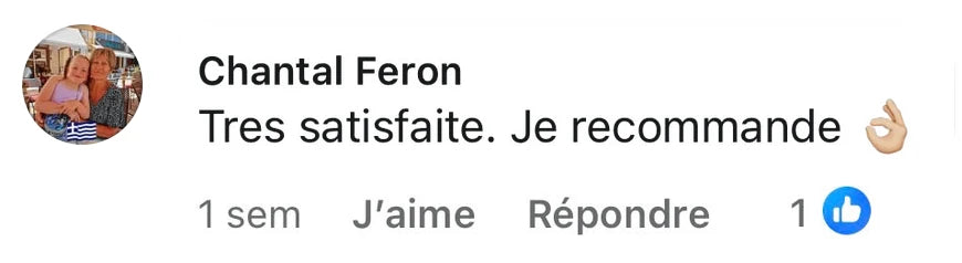 Chantal Feron, commentaire sous la publicité Bruméo : « Très satisfaite. Je recommande »